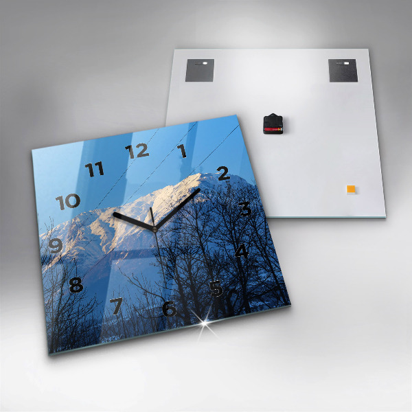 Horloge carrée en verre Vue sur la montagne