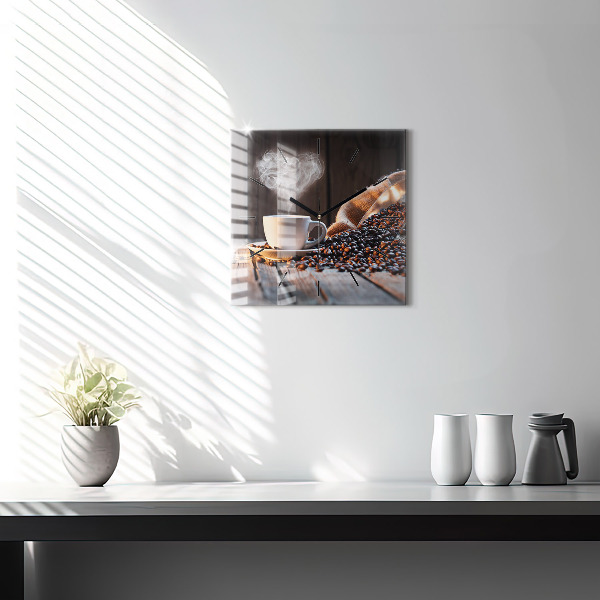 Horloge carrée en verre Une tasse de café