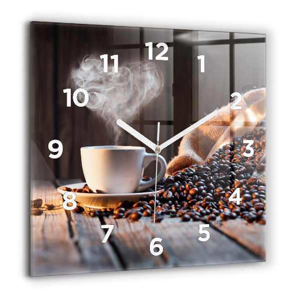 Horloge carrée en verre Une tasse de café