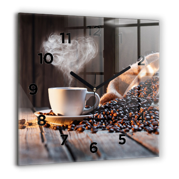 Horloge carrée en verre Une tasse de café