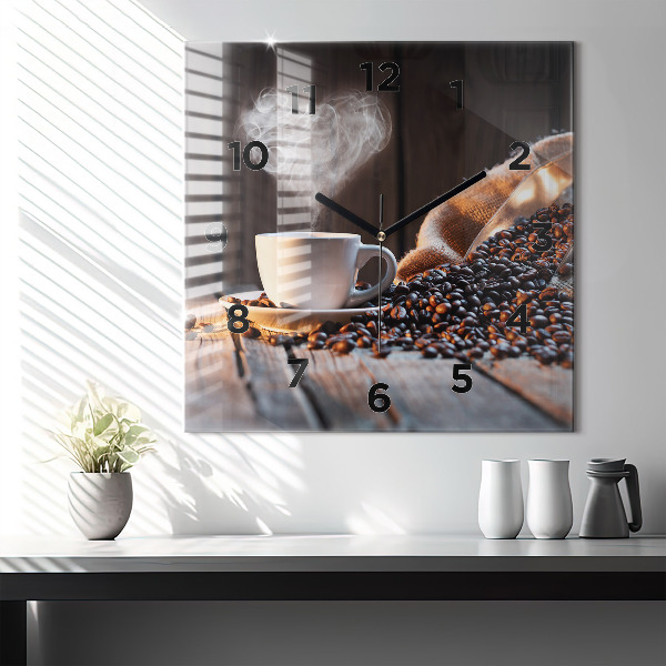 Horloge carrée en verre Une tasse de café