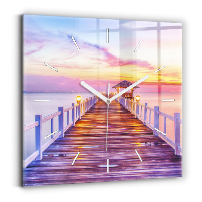 Horloge murale carrée Le pont du port le soir