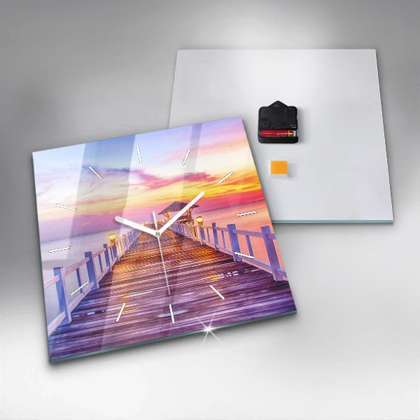 Horloge murale carrée Le pont du port le soir