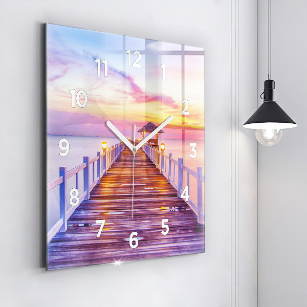 Horloge murale carrée Le pont du port le soir