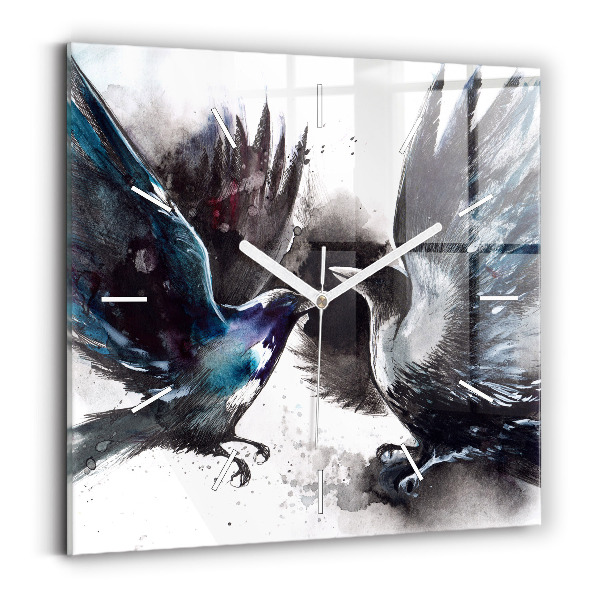 Horloge carrée en verre Oiseaux peints