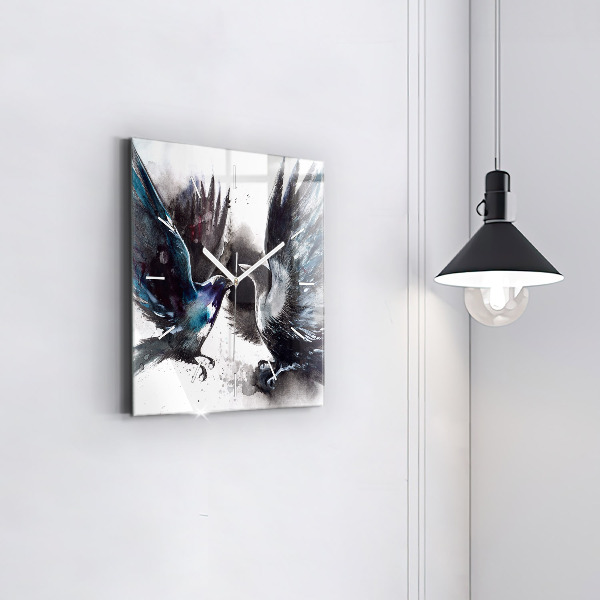 Horloge carrée en verre Oiseaux peints