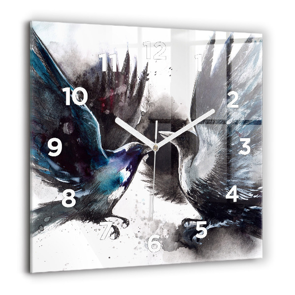 Horloge carrée en verre Oiseaux peints