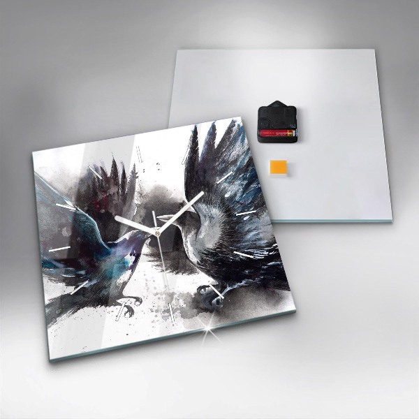 Horloge carrée en verre Oiseaux peints