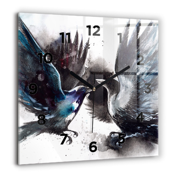 Horloge carrée en verre Oiseaux peints
