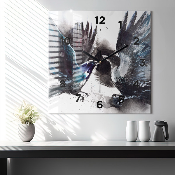 Horloge carrée en verre Oiseaux peints