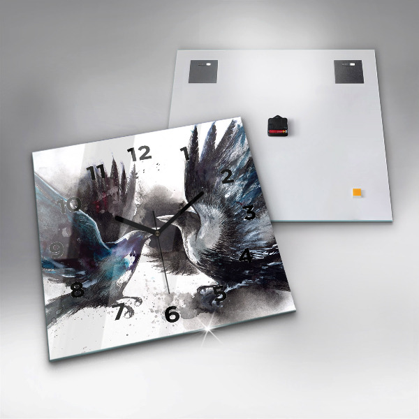 Horloge carrée en verre Oiseaux peints