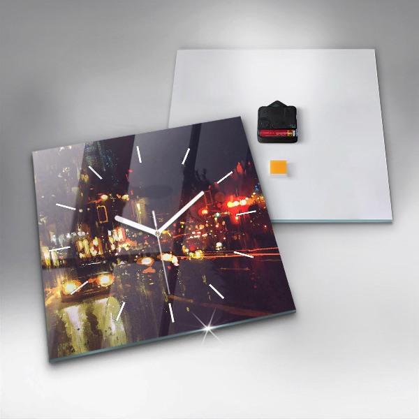 Horloge carrée en verre Ville peinte