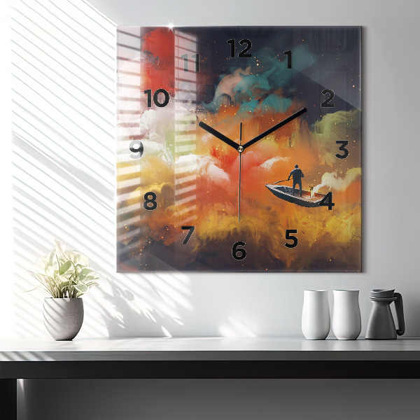 Horloge carrée en verre Peinture abstraite