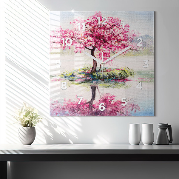 Horloge carrée en verre 'Mosaïque d''arbres'