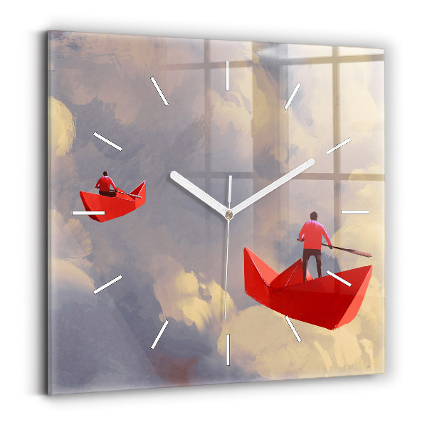 Horloge carrée en verre bateaux en papier