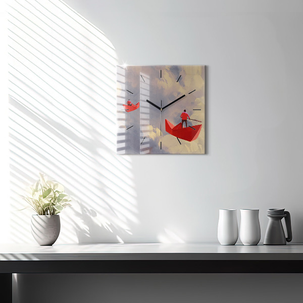 Horloge carrée en verre bateaux en papier