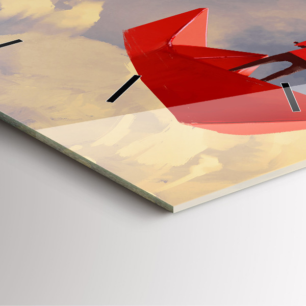 Horloge carrée en verre bateaux en papier