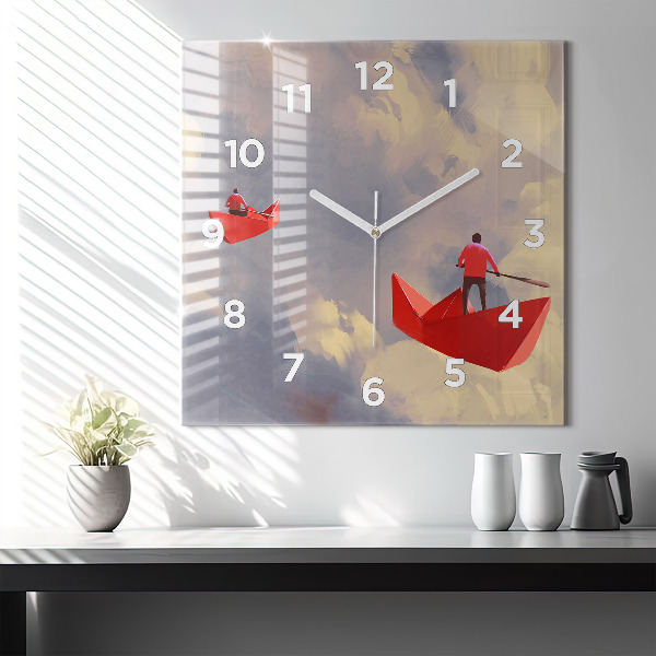 Horloge carrée en verre bateaux en papier