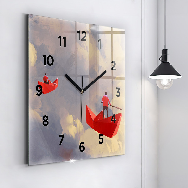 Horloge carrée en verre bateaux en papier