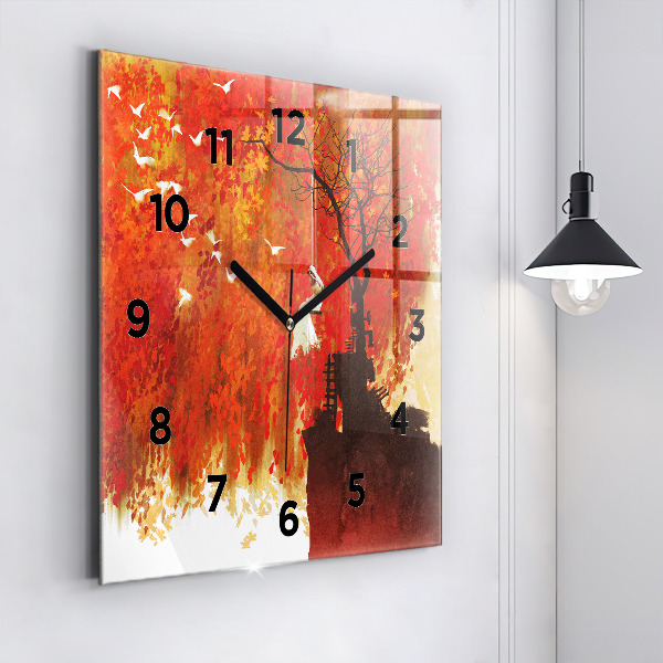 Horloge carrée en verre Mariée en automne