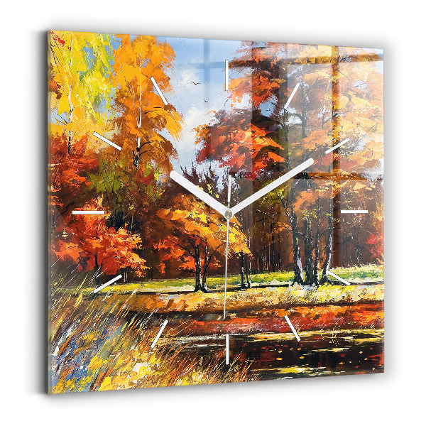 Horloge murale carrée 'Paysage d''automne avec une rivière'