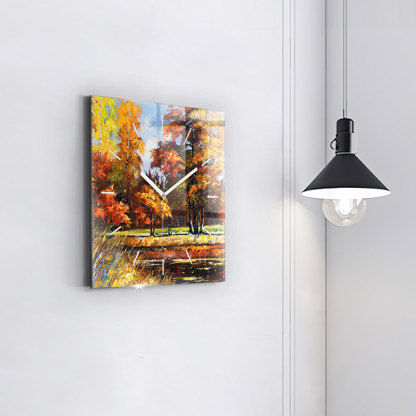 Horloge murale carrée 'Paysage d''automne avec une rivière'