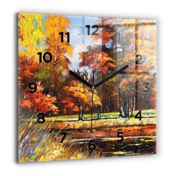 Horloge murale carrée 'Paysage d''automne avec une rivière'