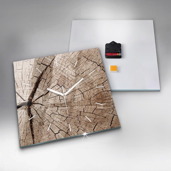 Horloge carrée en verre Vieille souche de bois