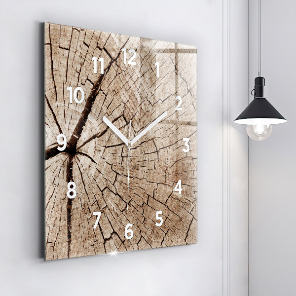 Horloge carrée en verre Vieille souche de bois