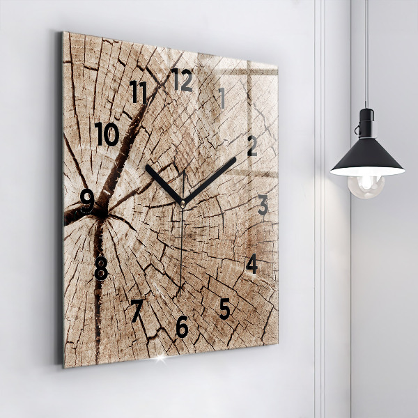 Horloge carrée en verre Vieille souche de bois