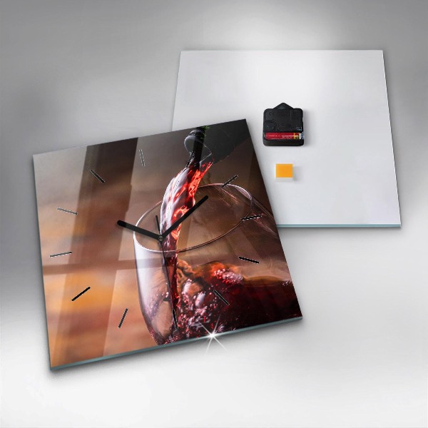 Pendule carrée en verre Un verre de vin rouge