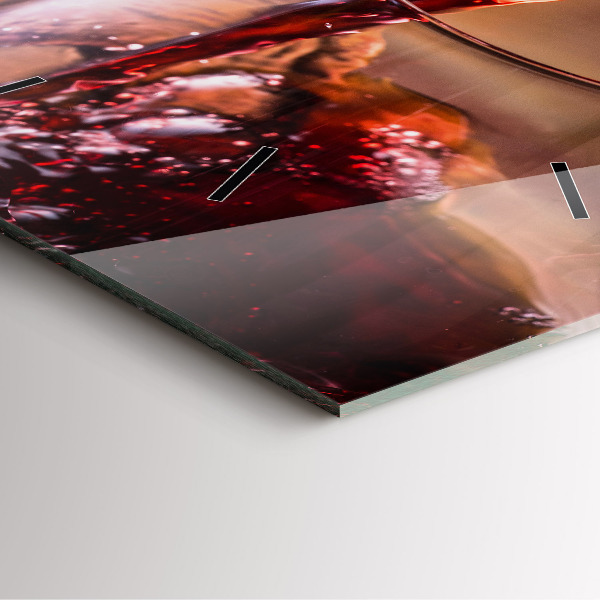 Pendule carrée en verre Un verre de vin rouge