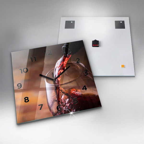 Pendule carrée en verre Un verre de vin rouge