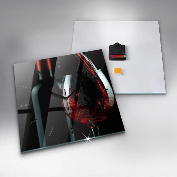 Pendule carrée en verre Une bouteille de vin