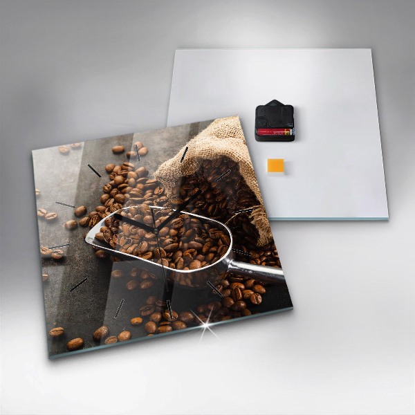 Pendule carrée en verre Un sac de grains de café