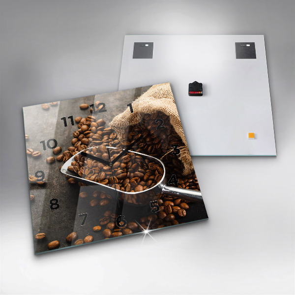 Pendule carrée en verre Un sac de grains de café