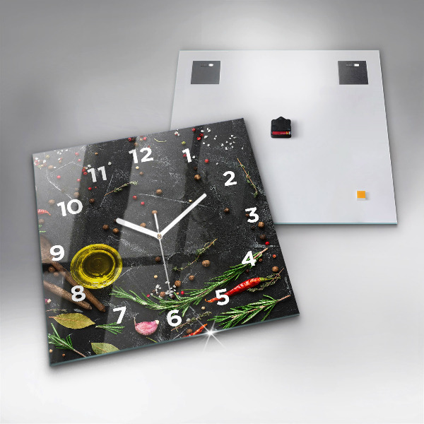 Horloge murale carrée Épices sur le comptoir