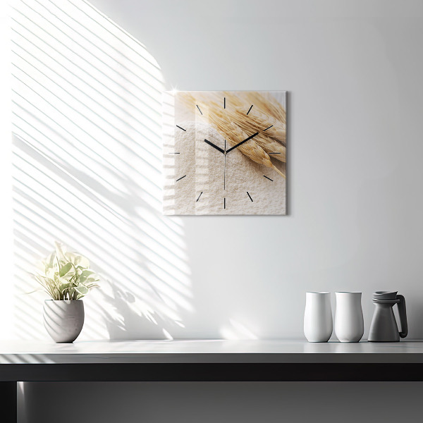 Horloge murale carrée Farine et épis de céréales