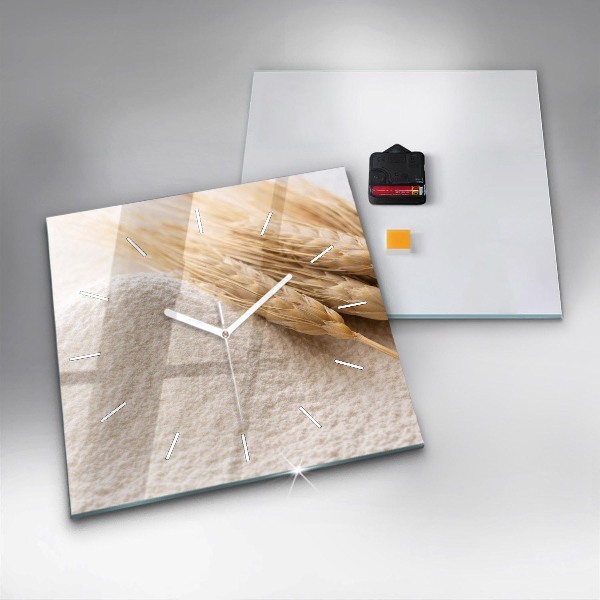 Horloge murale carrée Farine et épis de céréales