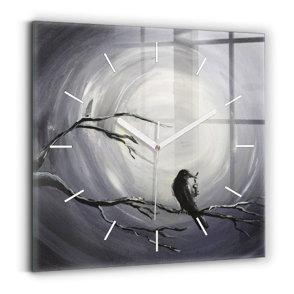 Horloge murale carrée Corbeau au clair de lune