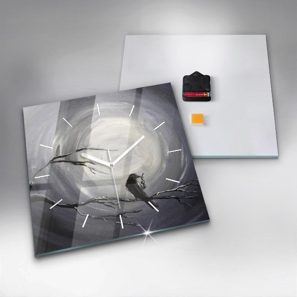 Horloge murale carrée Corbeau au clair de lune