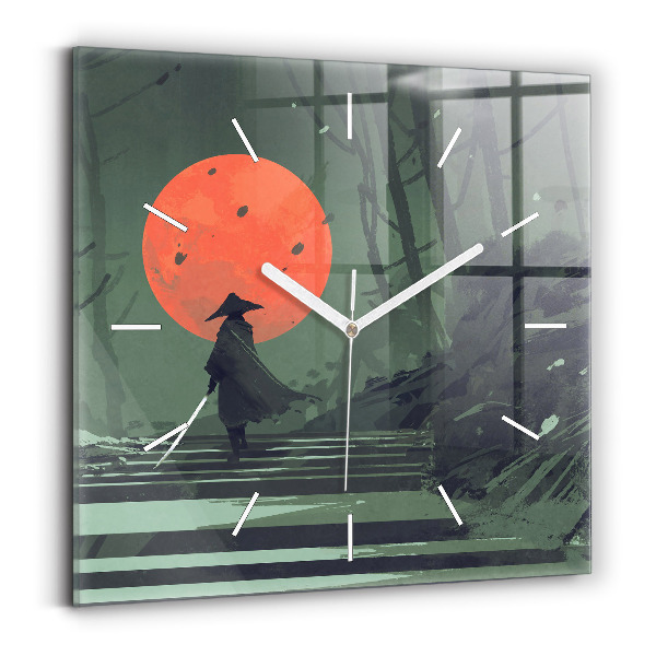 Horloge murale carrée Samouraï dans la forêt