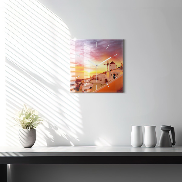 Horloge murale carrée Vieux moulin à vent à Santorin