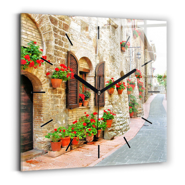 Horloge murale carrée Une rue pittoresque