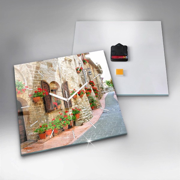 Horloge murale carrée Une rue pittoresque