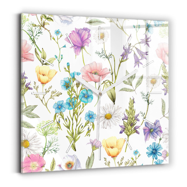Horloge carrée en verre Composition florale