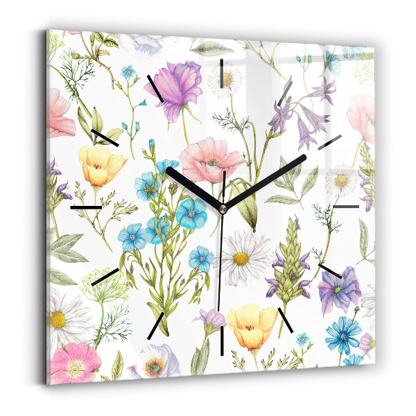 Horloge carrée en verre Composition florale