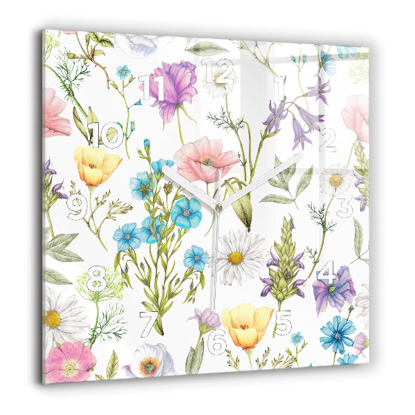 Horloge carrée en verre Composition florale