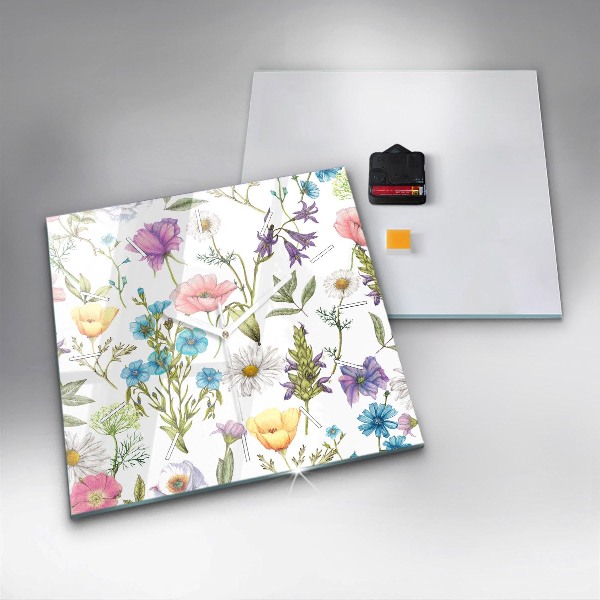 Horloge carrée en verre Composition florale