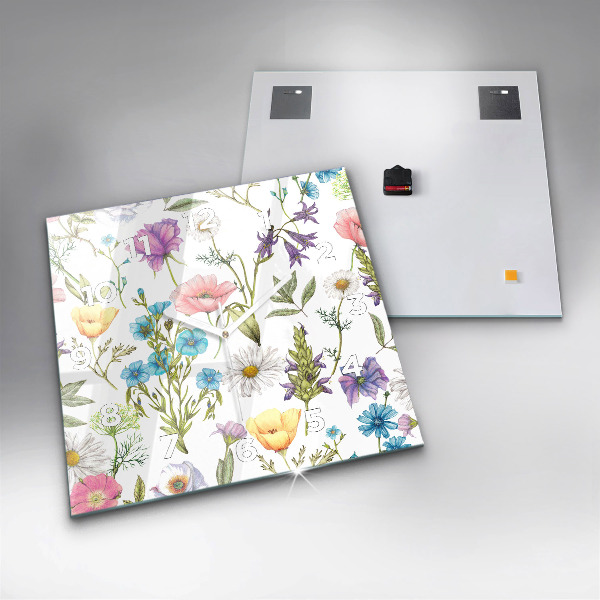 Horloge carrée en verre Composition florale